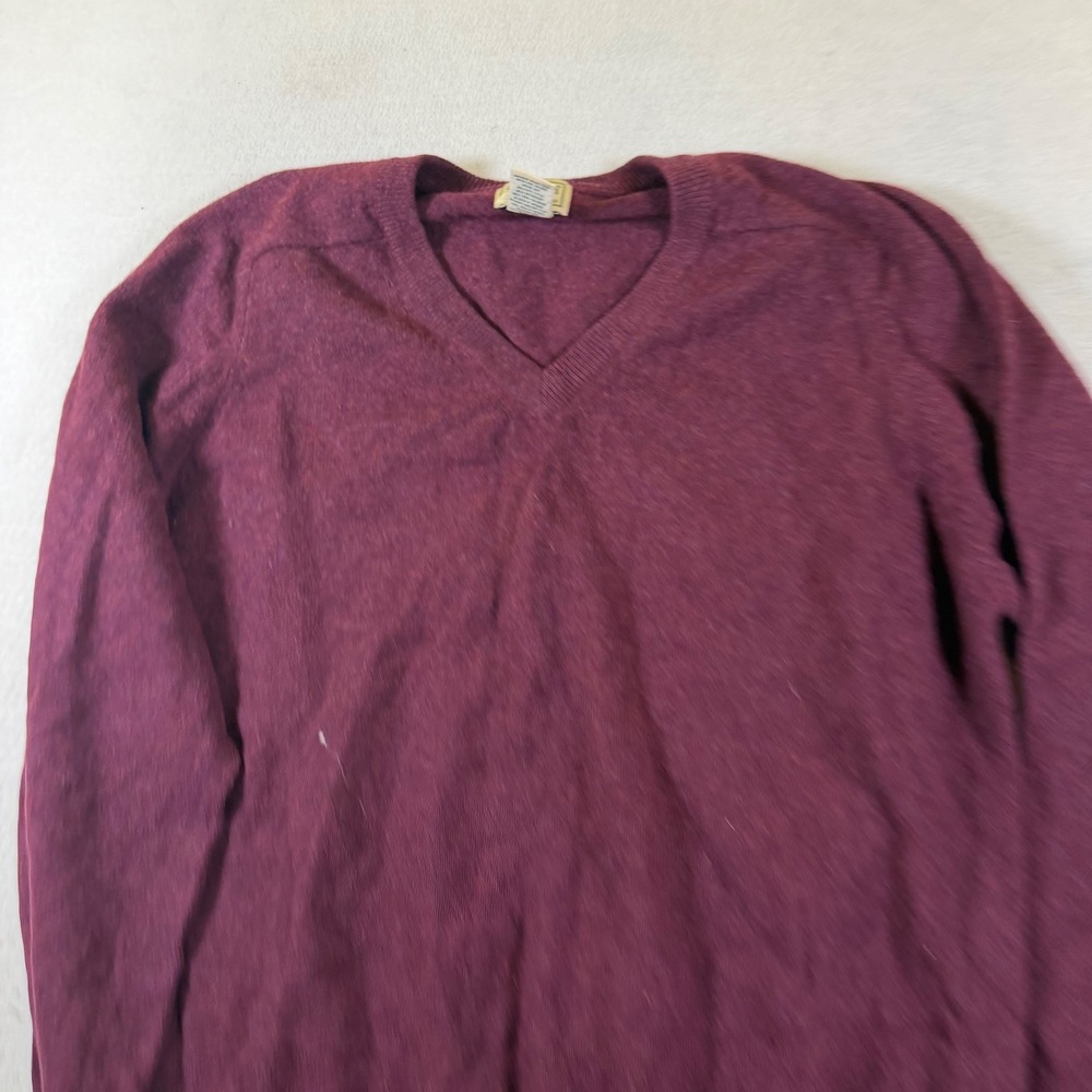 LL Bean Mens V-Neck Sweater Burgundy‎ 100% Lambswool L-REG 0QY78 Pullover Knit